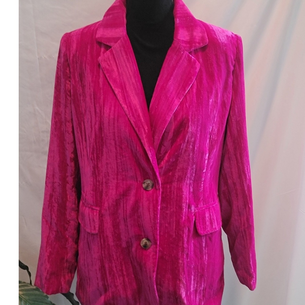 Ellison Womens Hot Pink Crushed Velvet Blazer Jacket Size Small Two Button